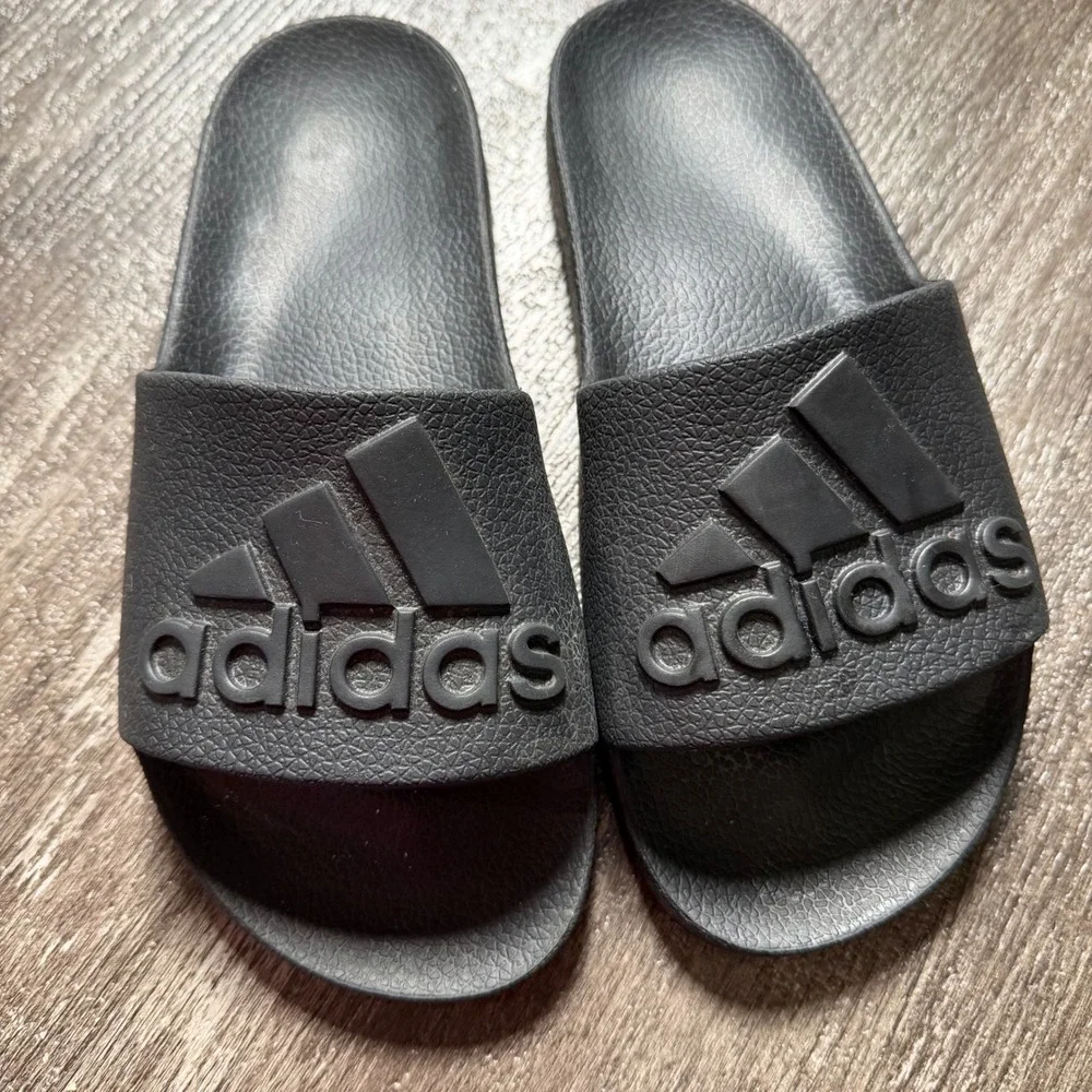 Adidas Adilette Slides Men Size 7 Black Shower Sandals Slip On Sporty Shoesn
